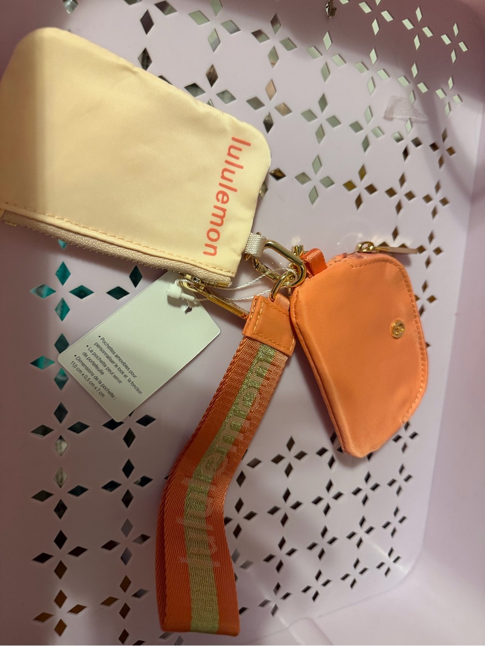 lululemon athletica Peach & Orange Zip Pouch Wristlet with Keyring